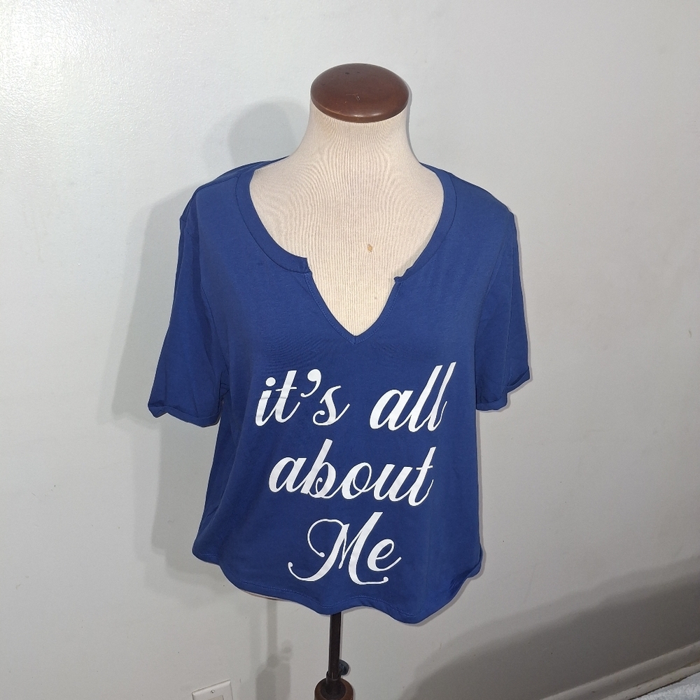 Blue Graphic Tee with White Text- W Sz XL